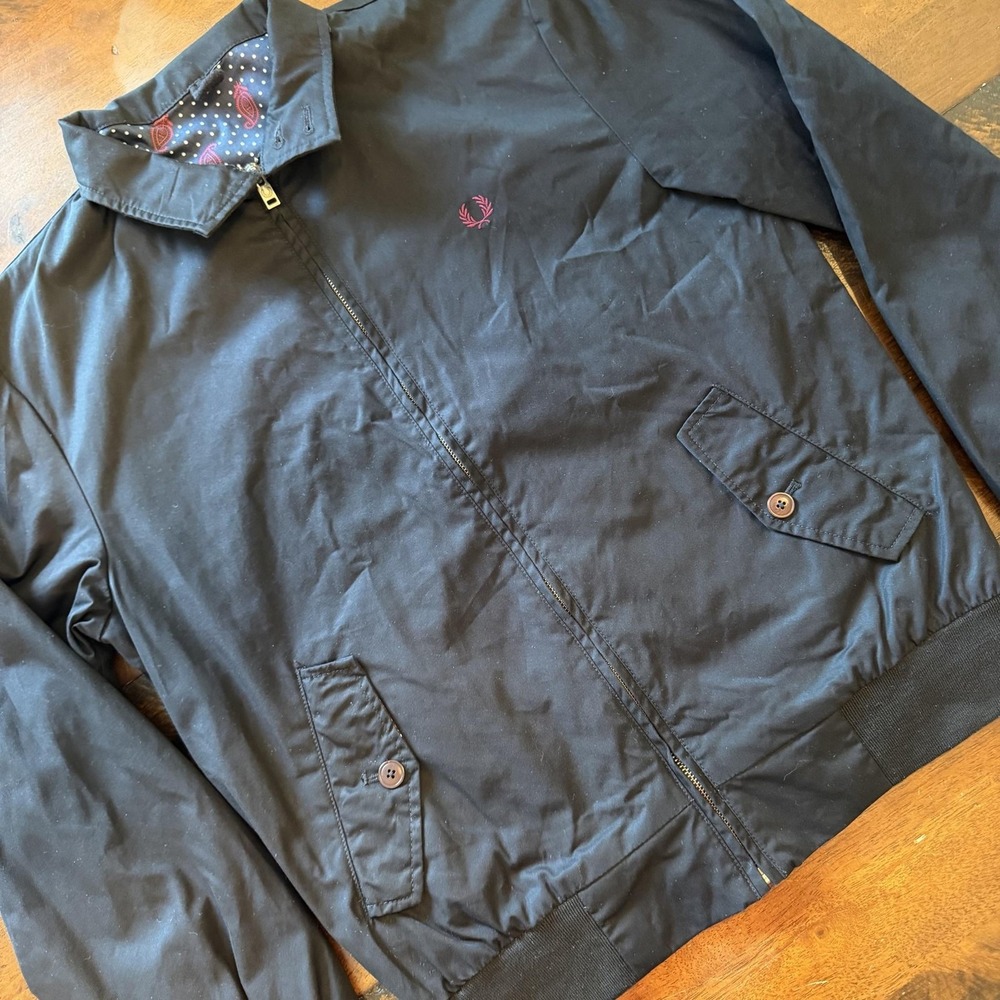 Fred Perry Mens Navy Bomber Jacket Drake's London Paisley Lined M J5242